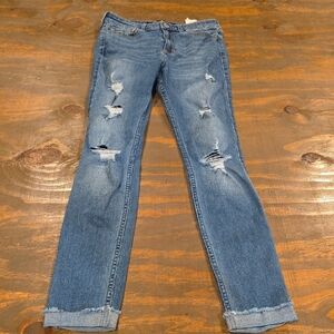 Hollister Women's Medium Blue Distressed Straight Leg Jeans